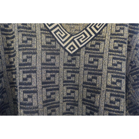 Prestige Black Gold Metallic Greek Key Geometric V-Neck Cardigan Sweater Sz 2XL - Picture 10 of 12